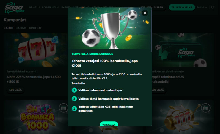 sagaspins vedonlyöntibonus