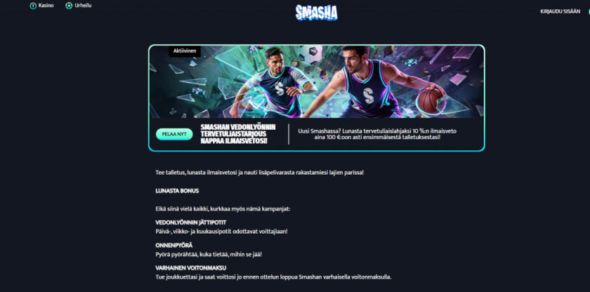 smasha vedonlyöntibonus